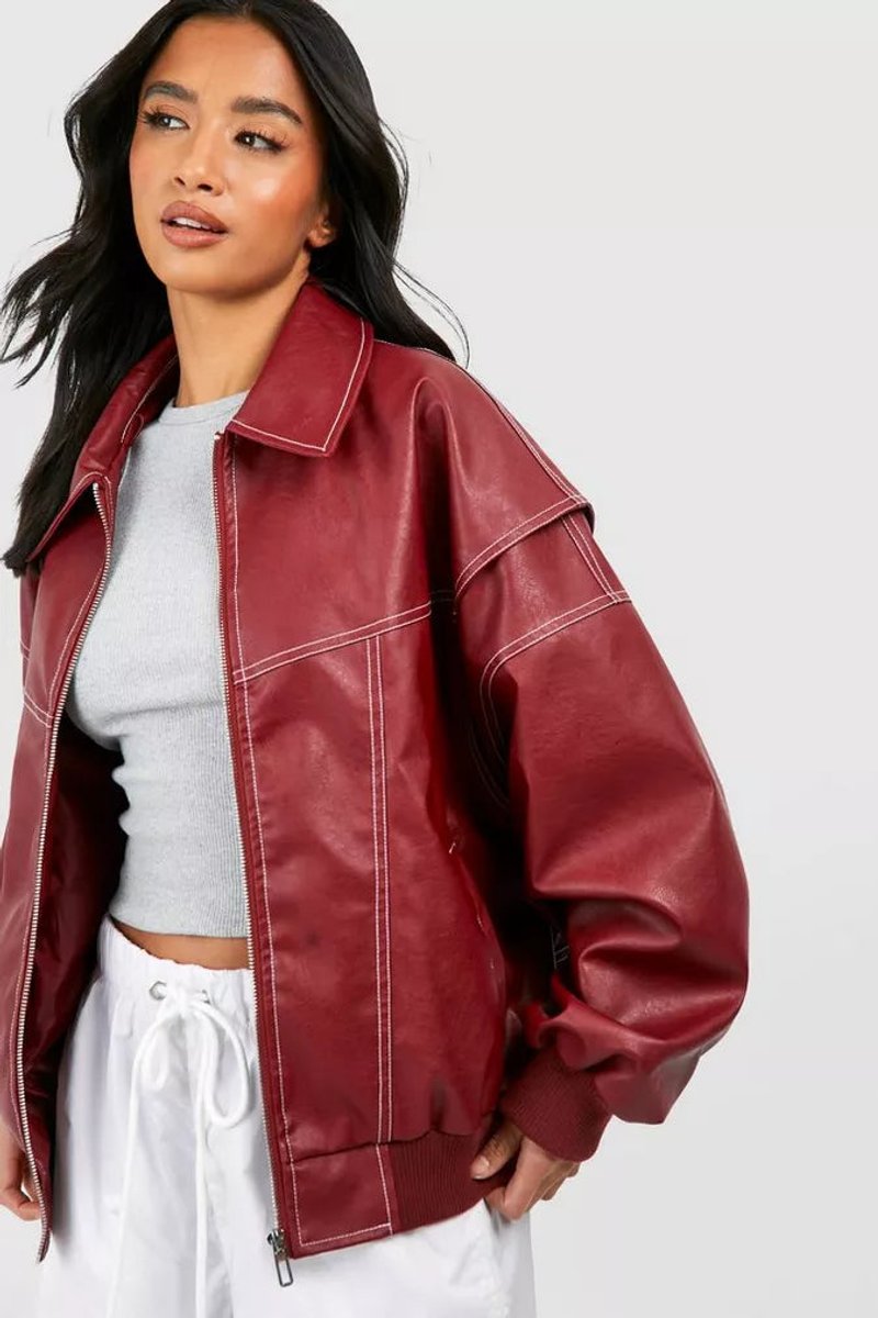 Greer | Oversized Contrast Stitch Bomber Jacket