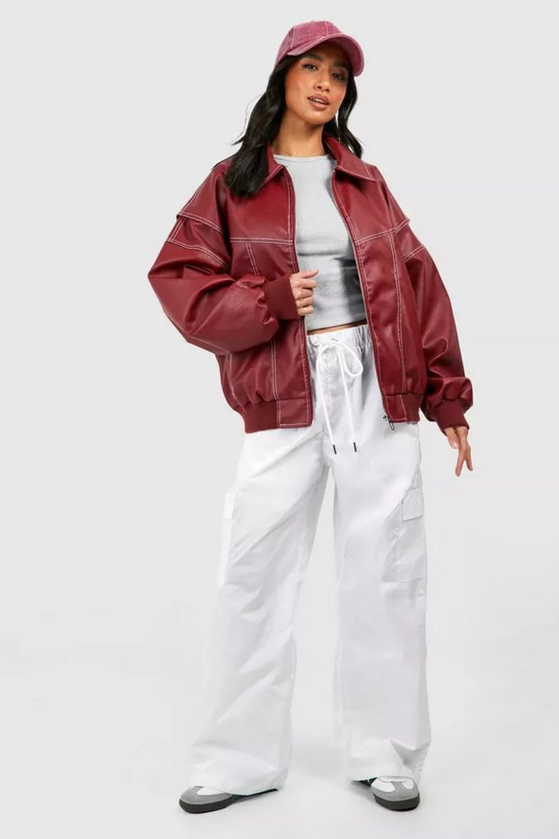 Greer | Oversized Contrast Stitch Bomber Jacket